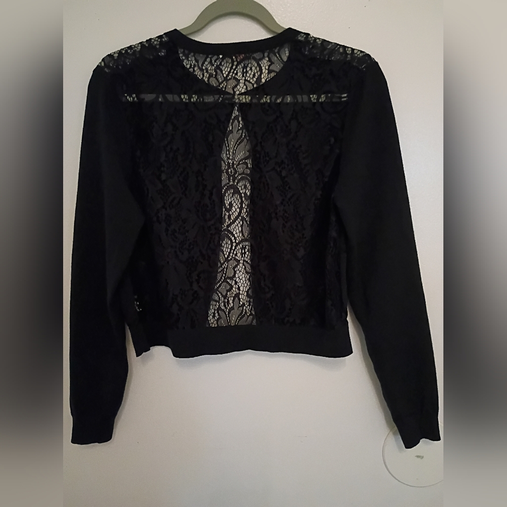 Luxxe Lane Women's Elegant Black Lace Cardigan‎ Sz L - Picture 2 of 6